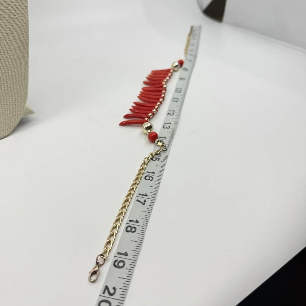 Red Spike Bead Gold Silver Tone Fringe Bib Chunky Bold Statement Necklace Gothic